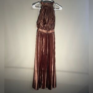 L'IDEE Renaissance Metallic Pleated Halter Gown
